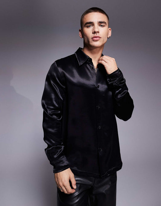 Slim Fit Satin Shirt With 70S Collar