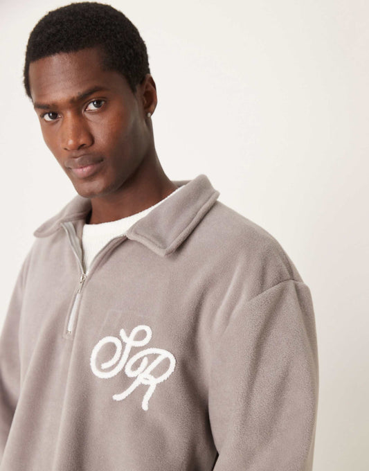 Oversized Dropped Shoulder Boxy Polo Jumper With Embroidery
