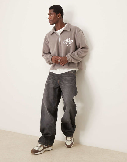 Oversized Dropped Shoulder Boxy Polo Jumper With Embroidery