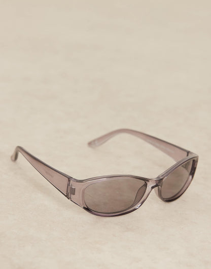 Wrap Sunglasses With Grey Crystal Frame And Smoke Lens