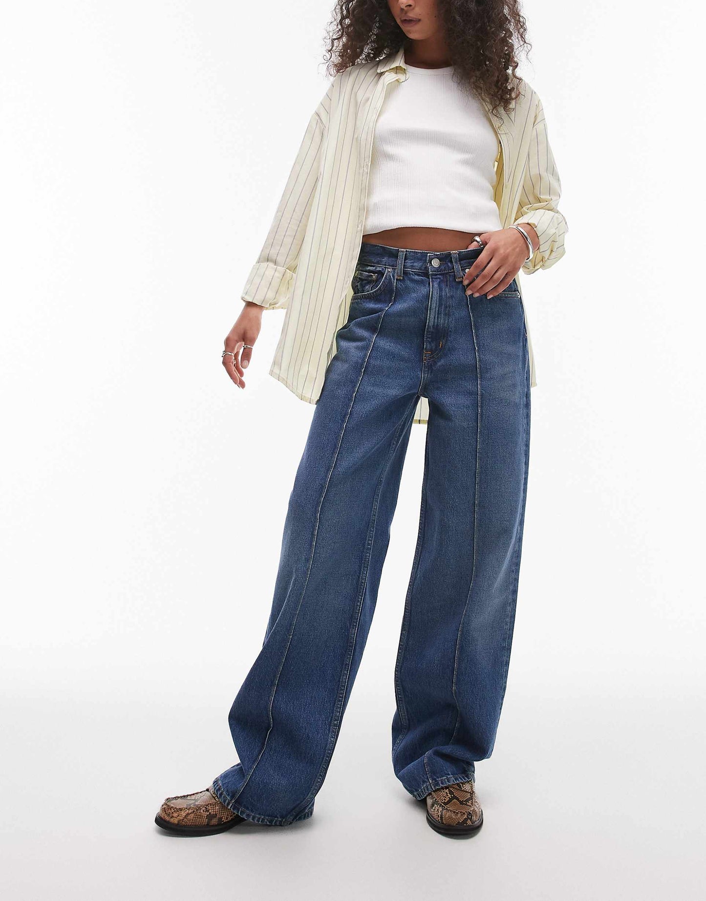 Coral High Waist Relaxed Leg Jeans With Pintuck