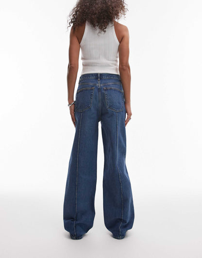 Coral High Waist Relaxed Leg Jeans With Pintuck