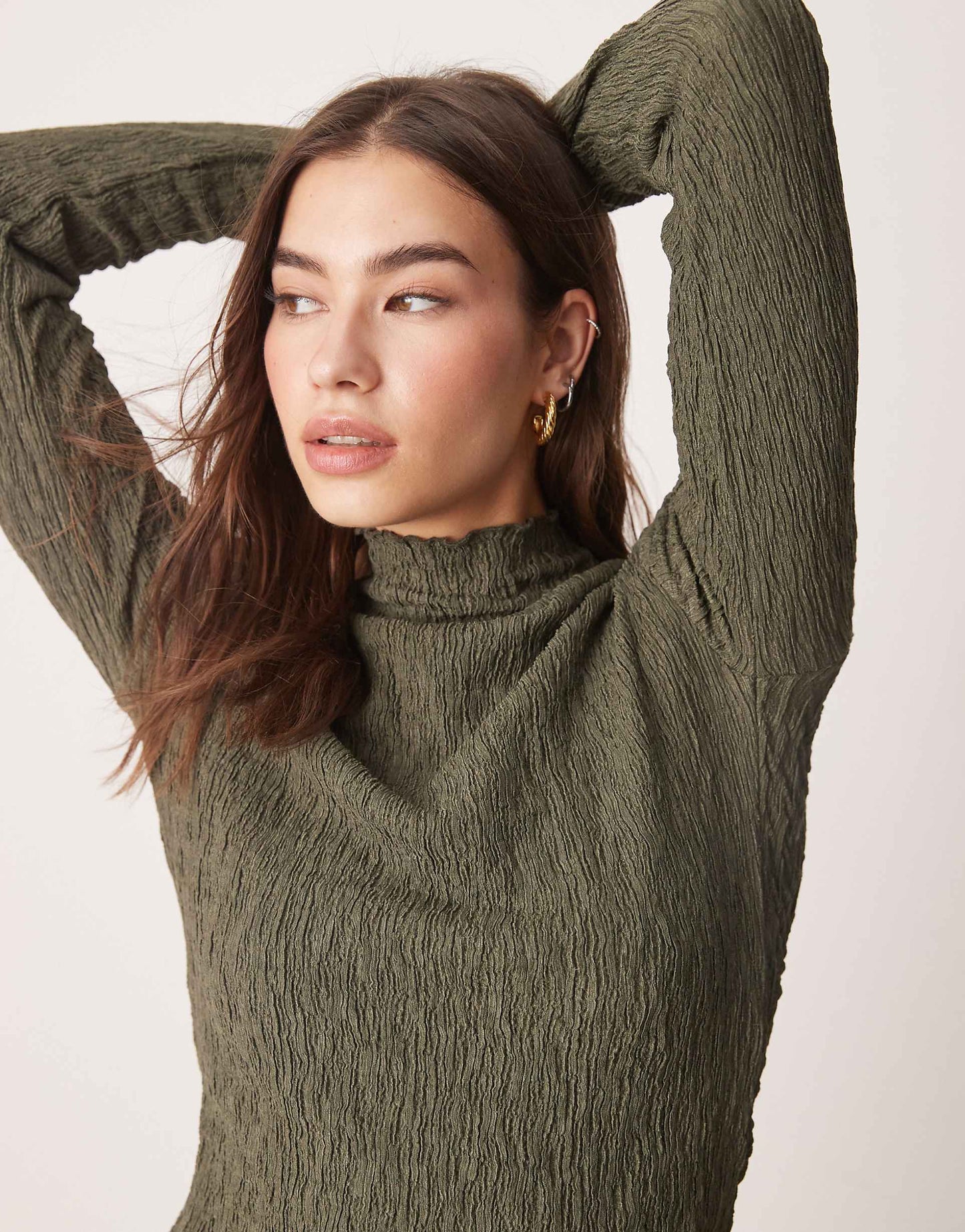 Textured Funnel Neck Long Sleeve Top