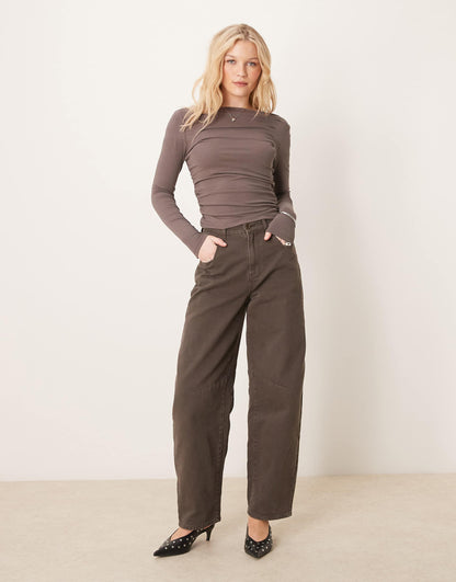 Long Sleeve Boat Neck Ruched Top