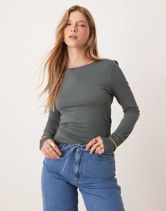 Soft Touch Jersey Long Sleeve Top With Round Neck