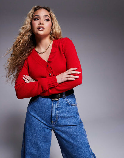 Cropped V Neck Cardigan