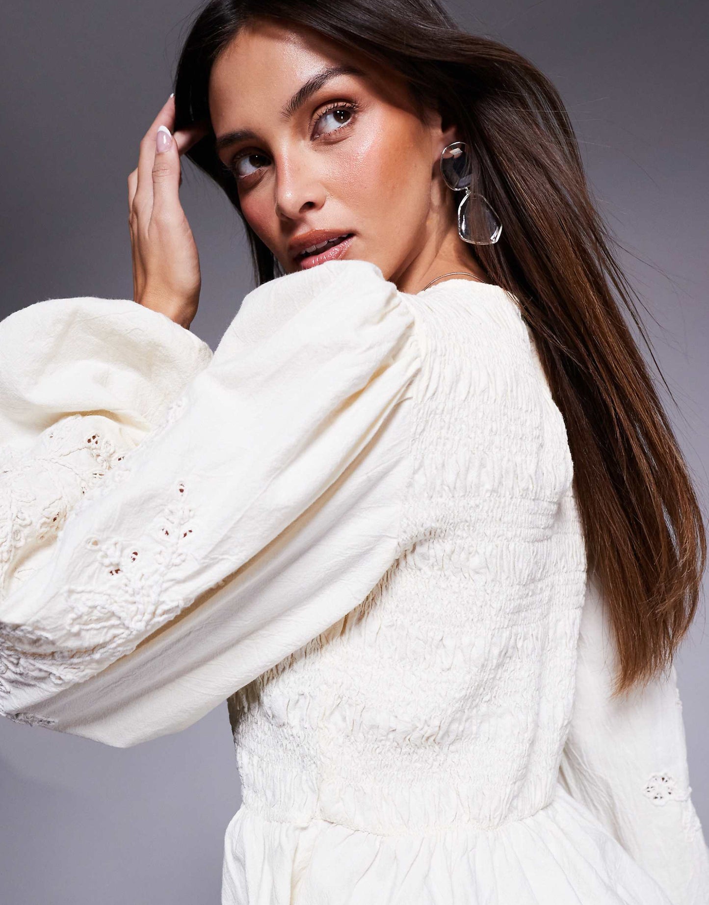 Long Sleeve Shirred Top