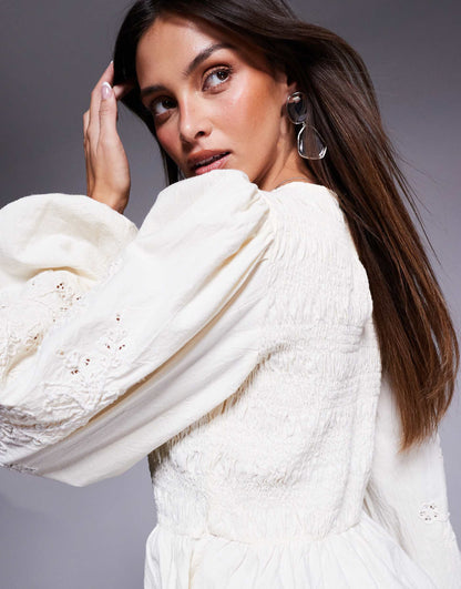 Long Sleeve Shirred Top
