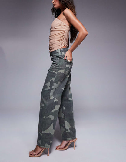 Petite Camo Print Relaxed Straight Jean