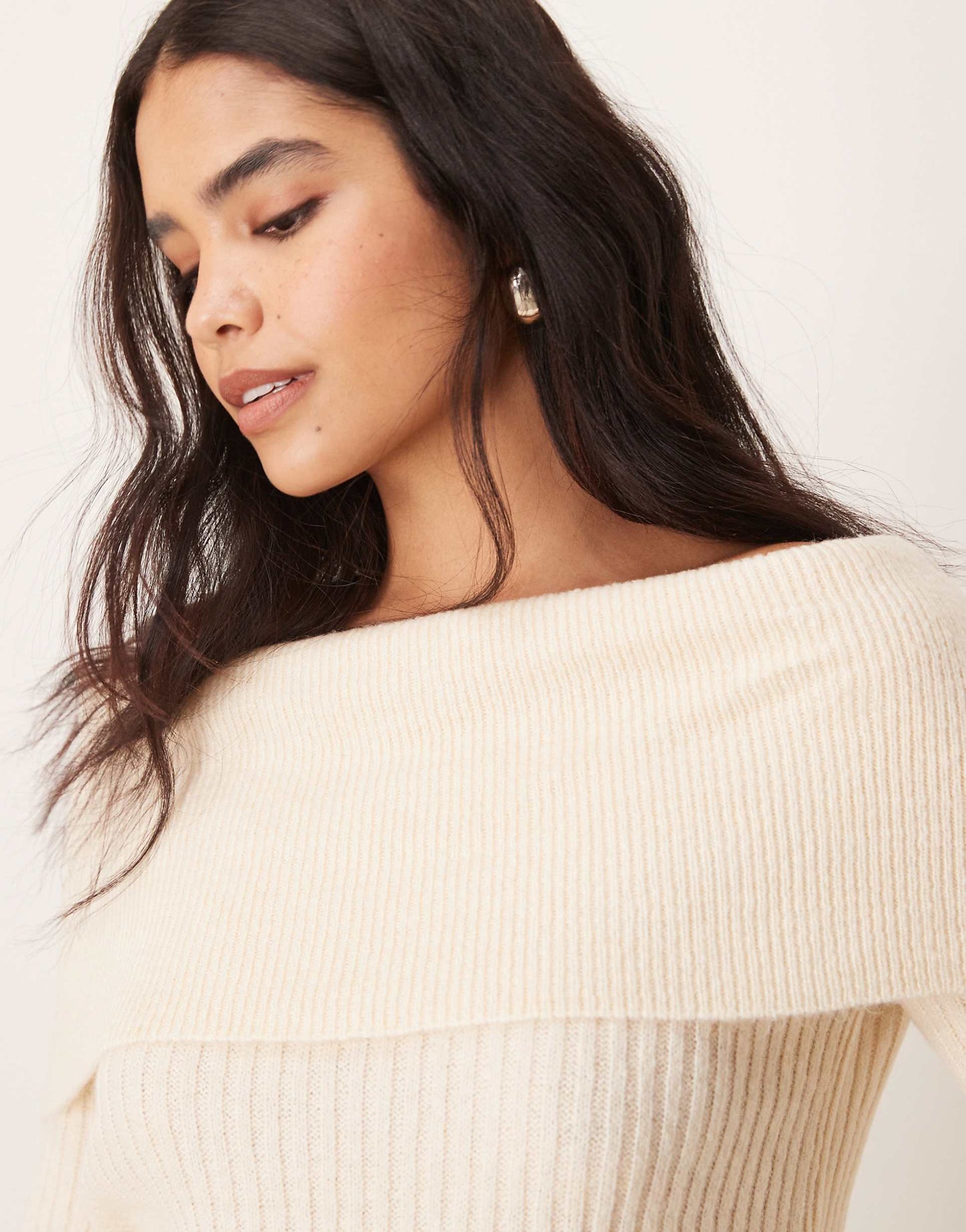 Wide Cuff Bardot Knitted Jumper