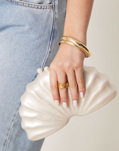 Textured Pearlecent Clutch Bag With Detatchable Chain Strap