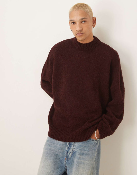 Super Oversized Boxy Fit Textured Knitted Funnel Neck Jumper