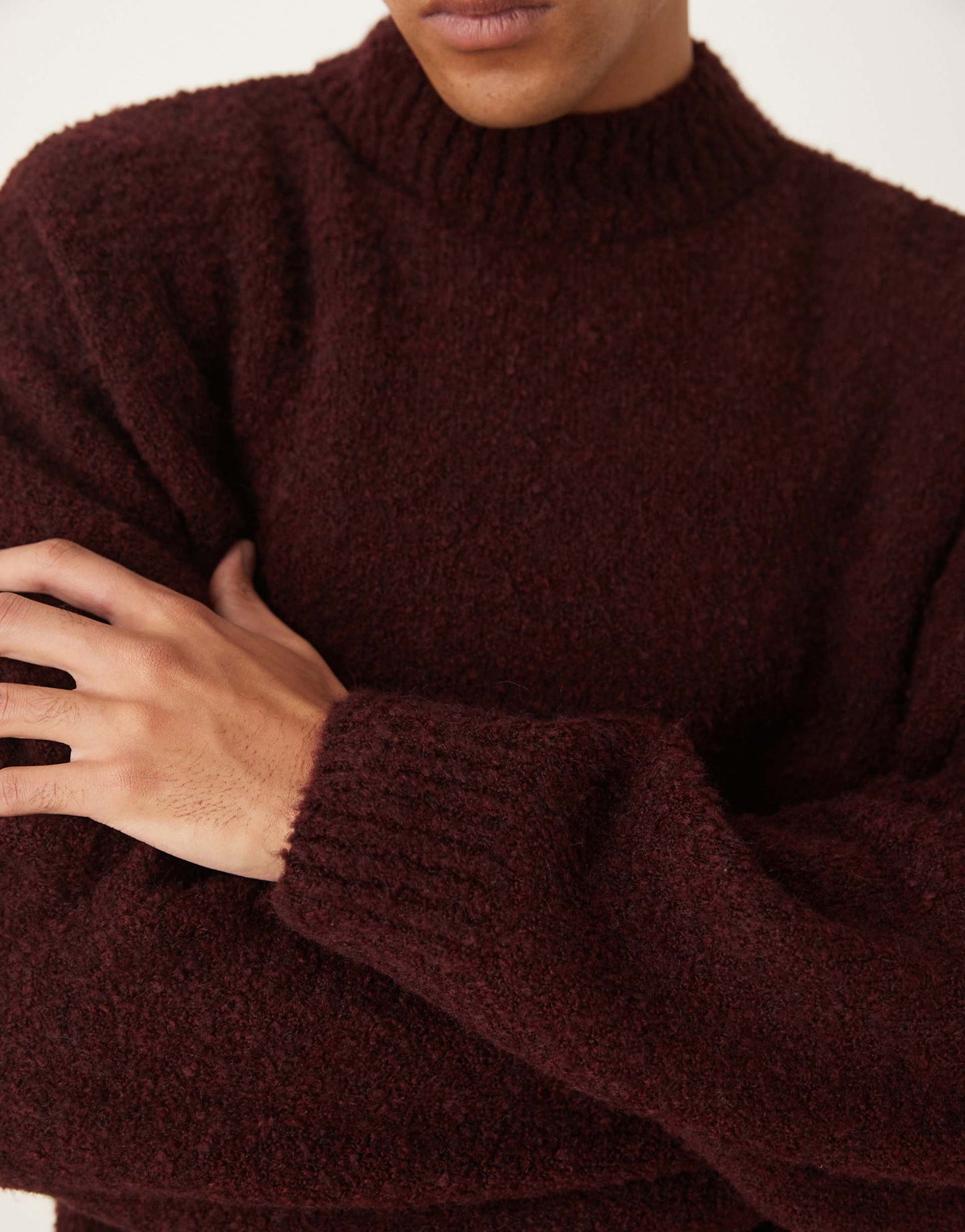 Super Oversized Boxy Fit Textured Knitted Funnel Neck Jumper