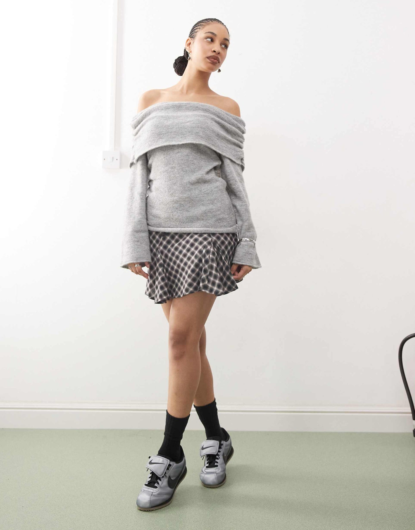 Fluffy Knitted Bardot Ruched Jumper