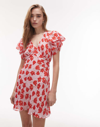 Pinned Sleeve Mini Tea Dress