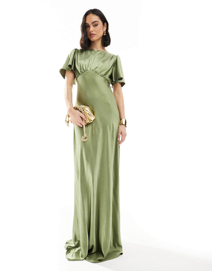 Bridesmaid Empire Waist Satin Maxi Dress