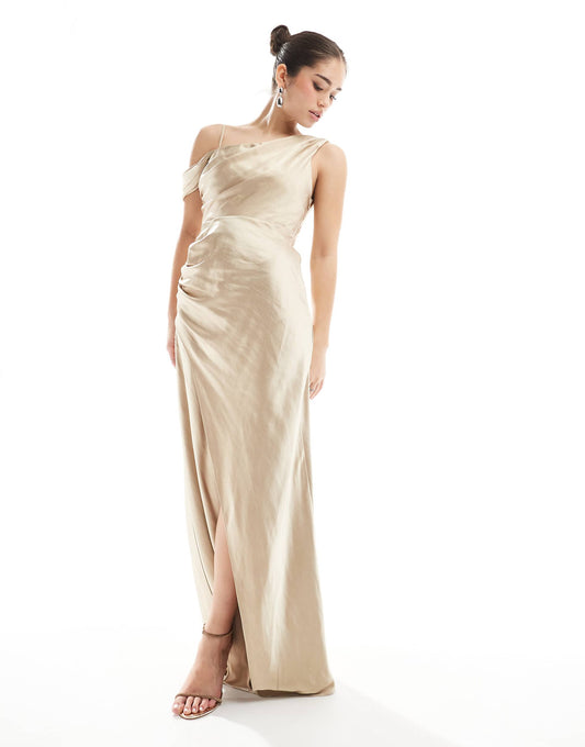 Bridesmaid Asymmetric Cowl Maxi Dress
