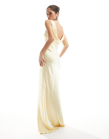 Bridesmaid Cowl Back Satin Maxi Dress
