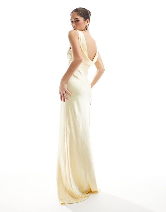 Bridesmaid Cowl Back Satin Maxi Dress