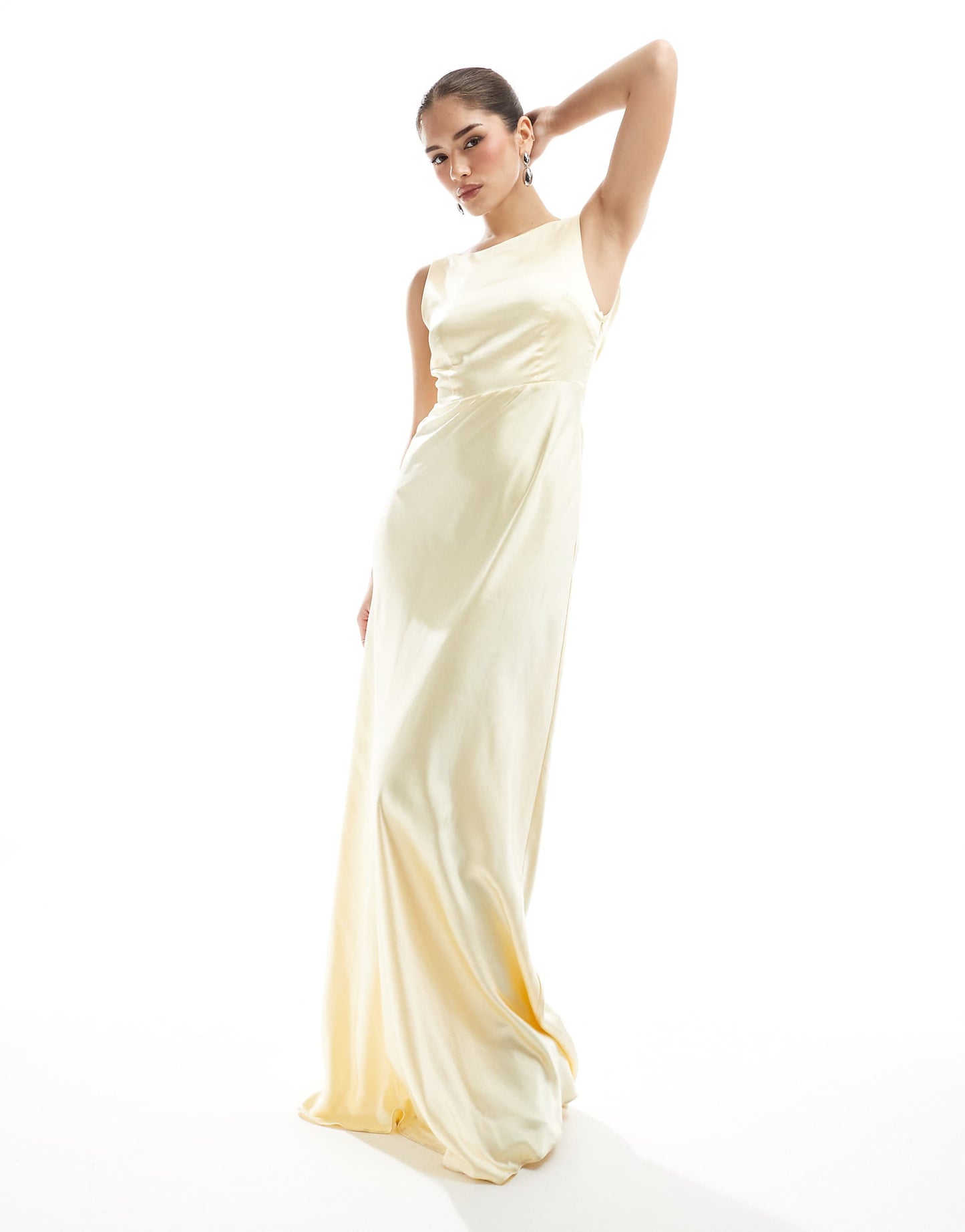 Bridesmaid Cowl Back Satin Maxi Dress