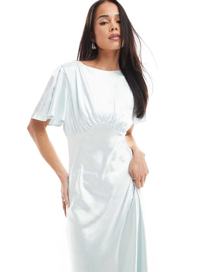 Bridesmaid Empire Waist Satin Maxi Dress