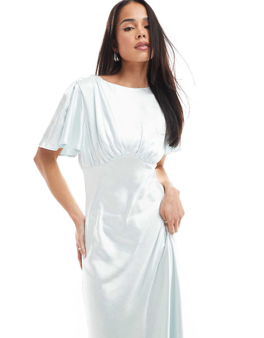 Bridesmaid Empire Waist Satin Maxi Dress