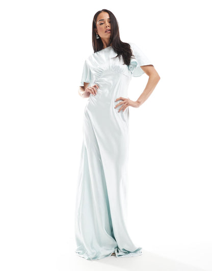Bridesmaid Empire Waist Satin Maxi Dress