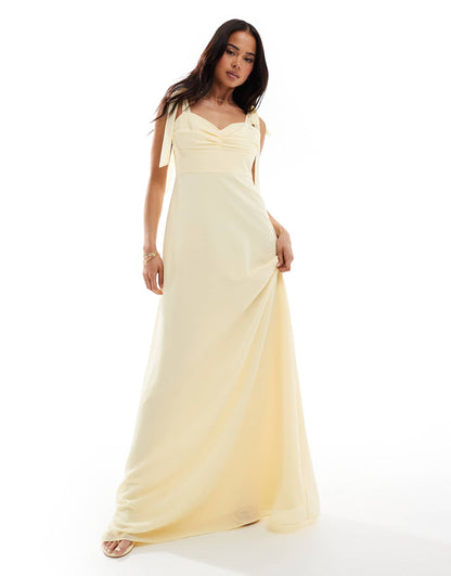 Bridesmaid Bow Shoulder Chiffon Maxi Dress