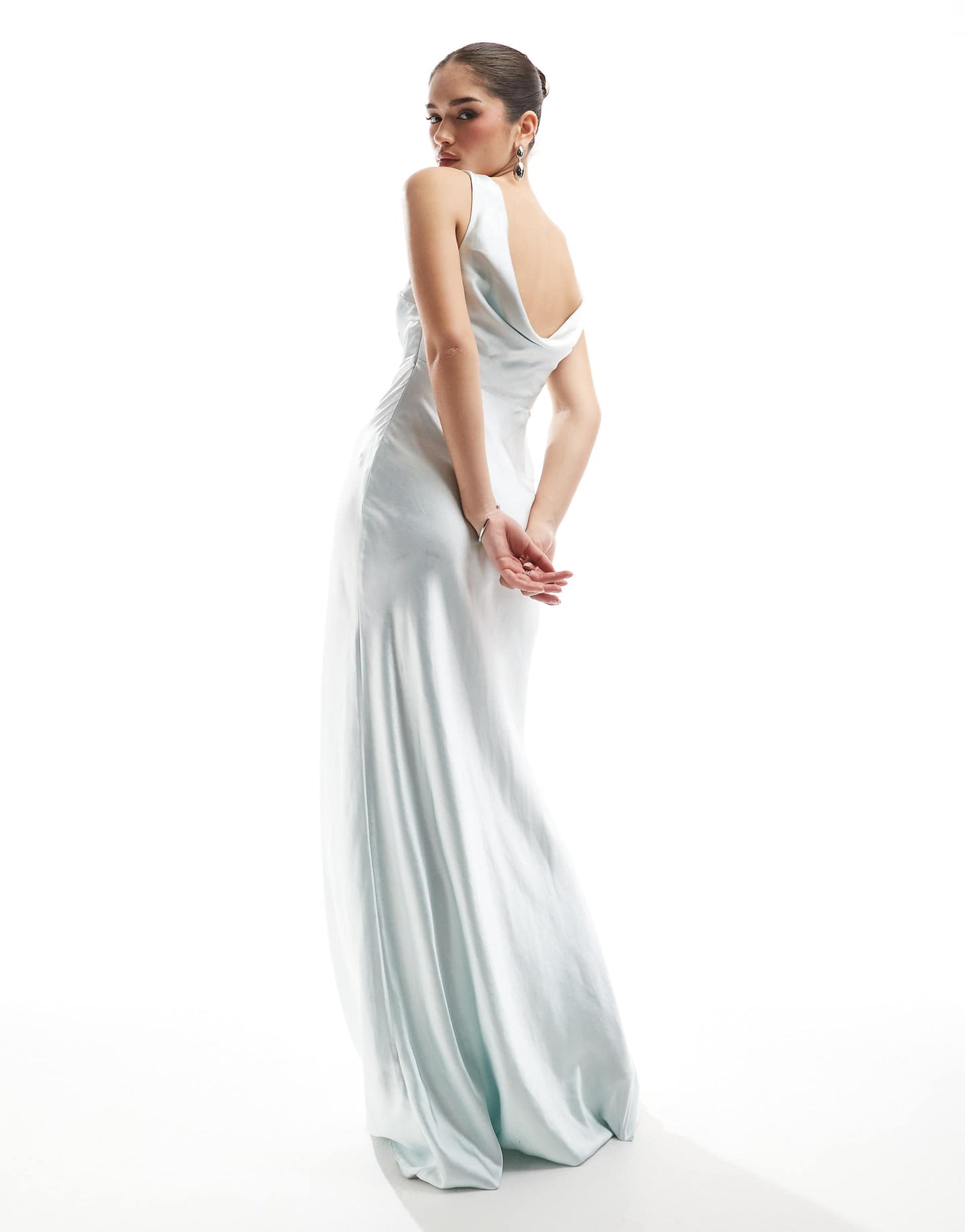 Bridesmaid Cowl Back Satin Maxi Dress