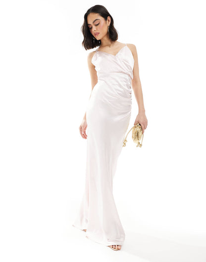 Bridesmaid Satin Ruched Cami Maxi Dress