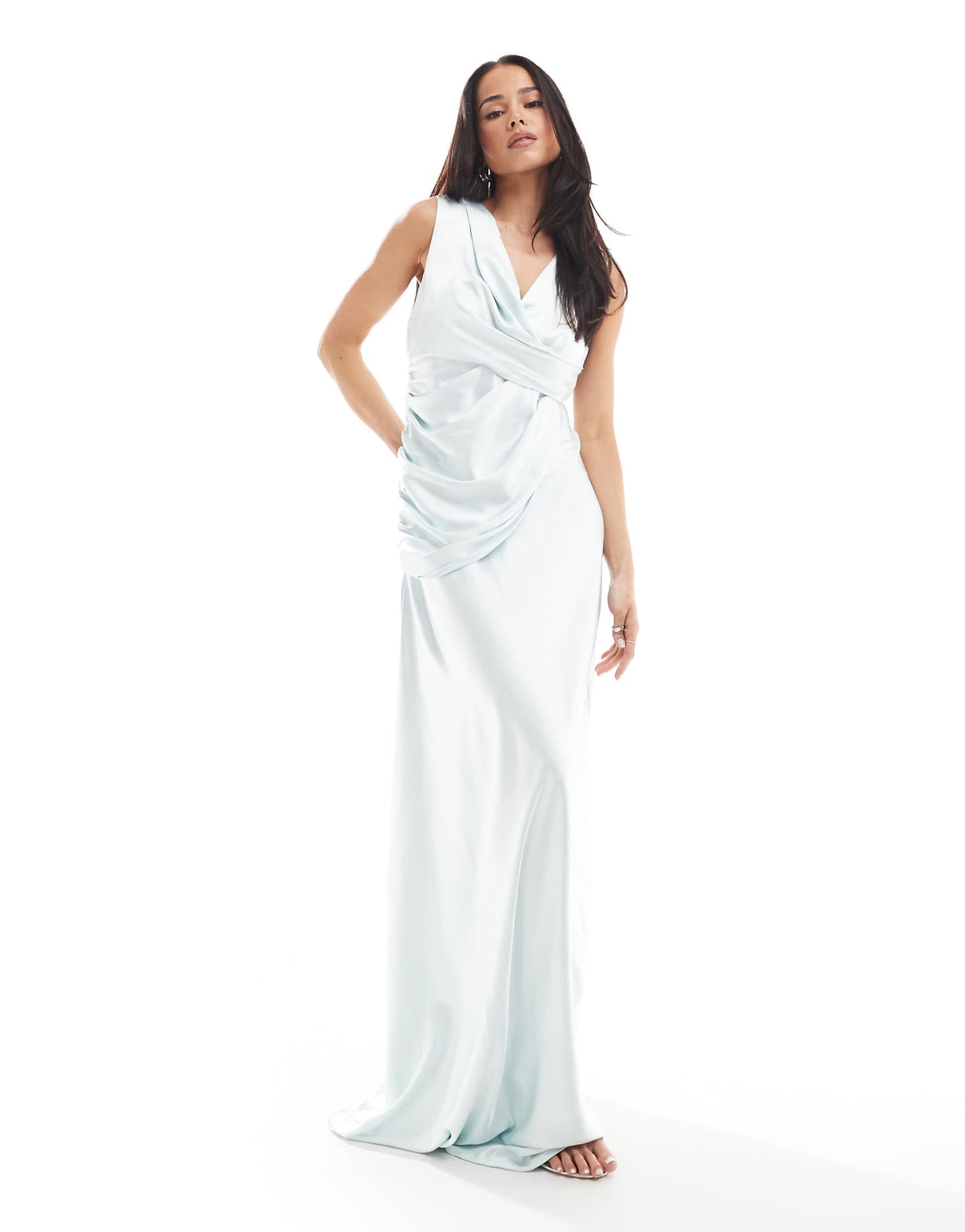Bridesmaid Gathered Overlay Satin Maxi Dress