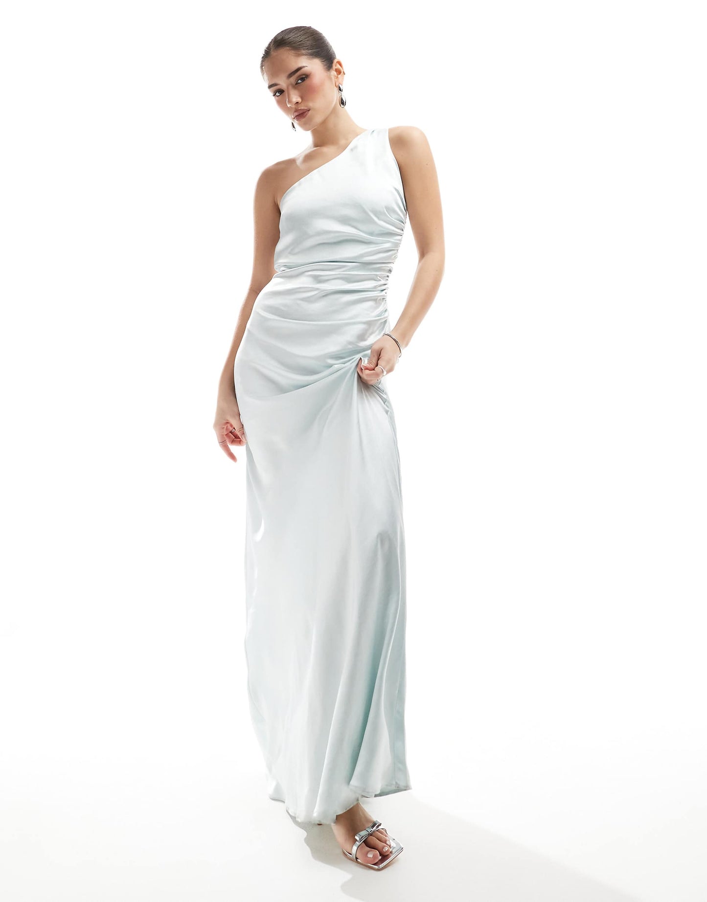 Bridesmaid One Shoulder Satin Maxi Dress