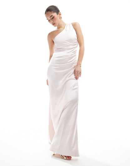 Bridesmaid One Shoulder Satin Maxi Dress