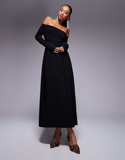 Bengaline Long Sleeve Bardot Midi Dress