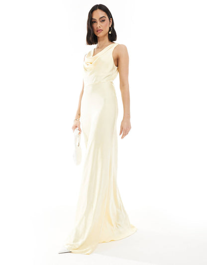 Bridesmaid Cowl Neck Satin Maxi Dress