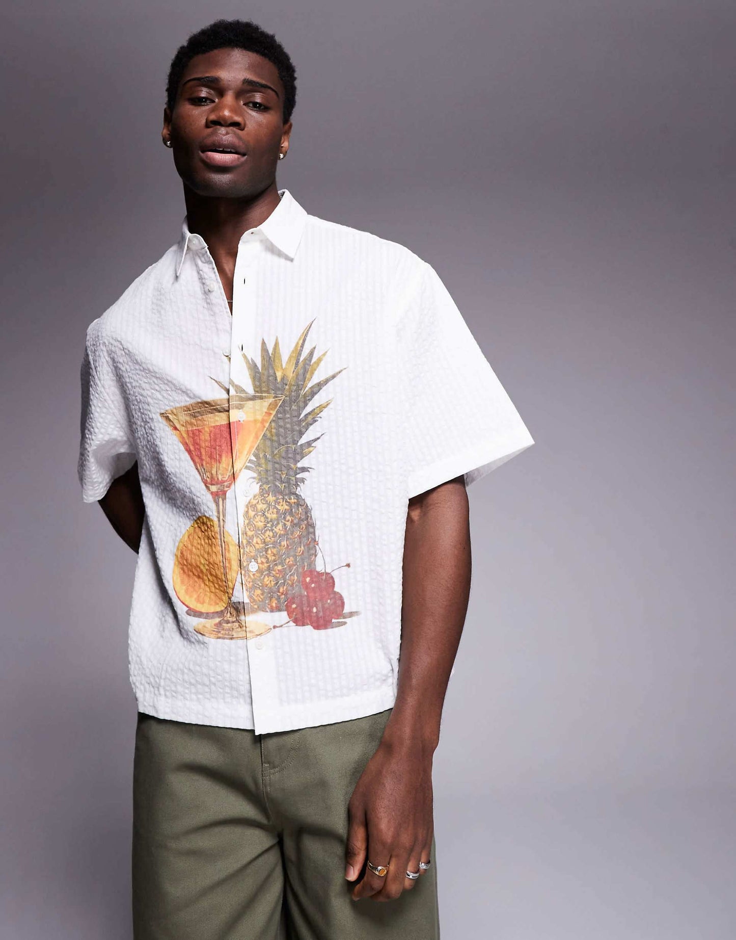 Boxy Revere Shirt With Placement Print