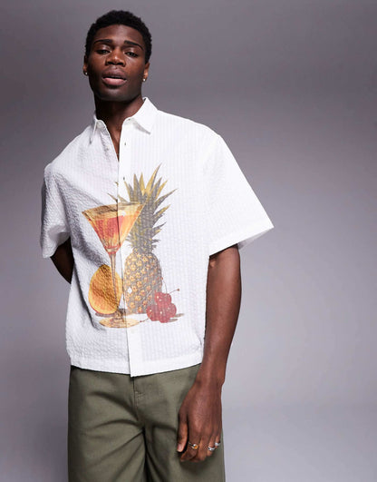 Boxy Revere Shirt With Placement Print