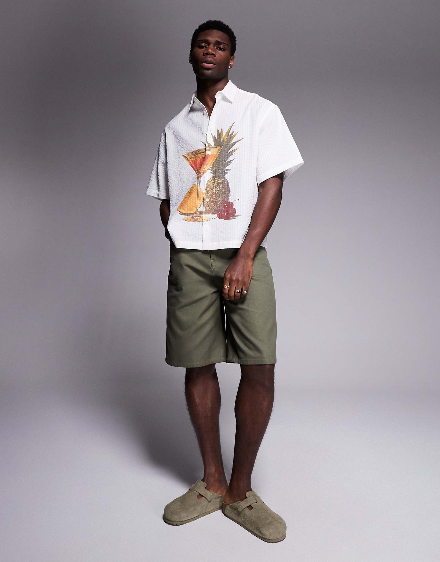 Boxy Revere Shirt With Placement Print