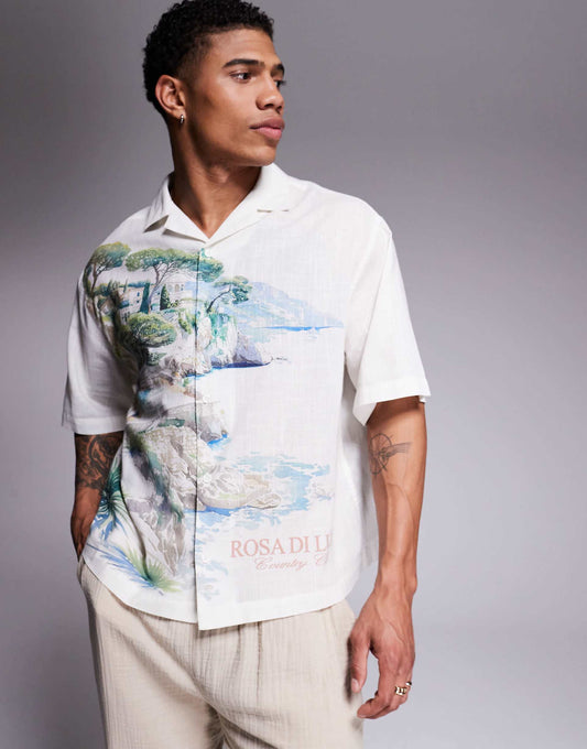 Boxy Oversized Revere Shirt With Placement Print