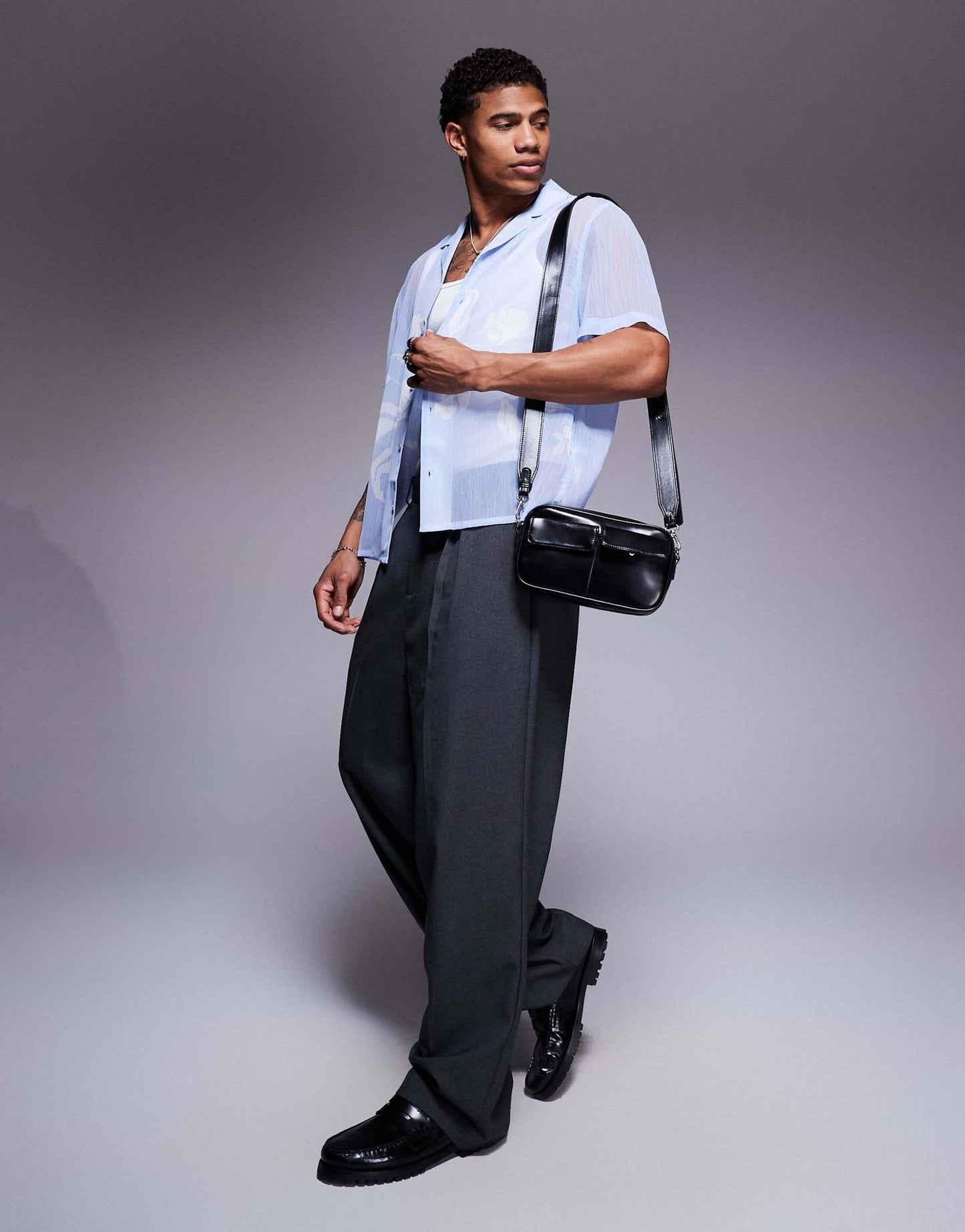 Boxy Revere Sheer Shirt With Floral Print