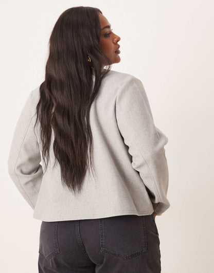 Curve Collarless Button Down Jacket