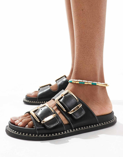 Contrast Stitch Double Strap Sandal