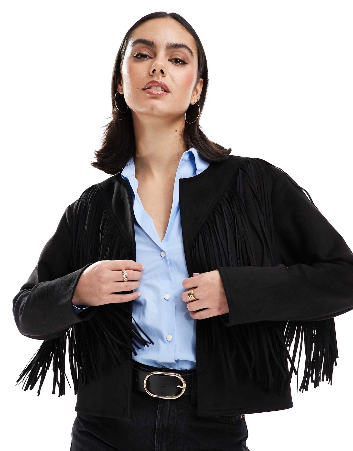 Fringe Collarless Suedette Jacket