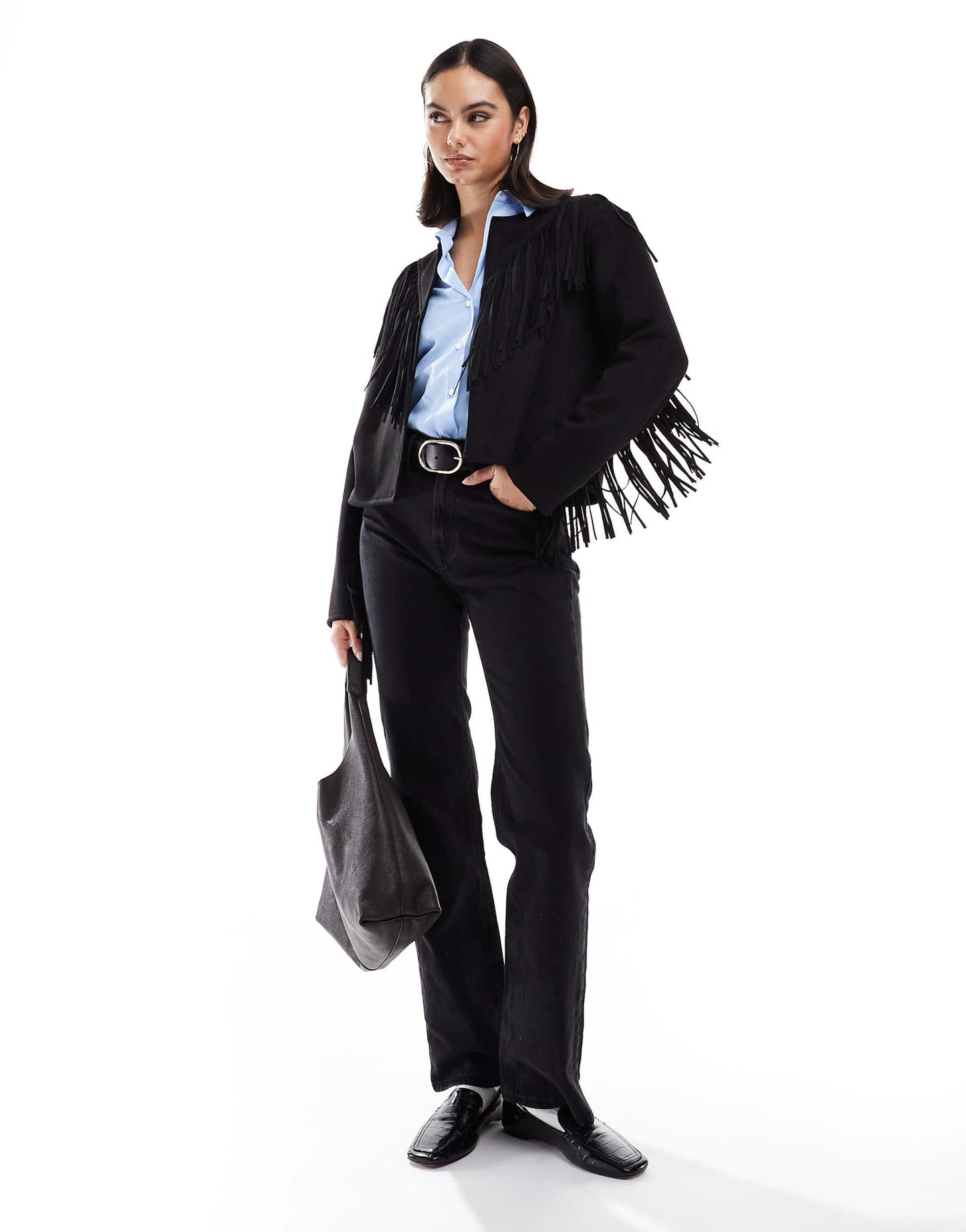 Fringe Collarless Suedette Jacket