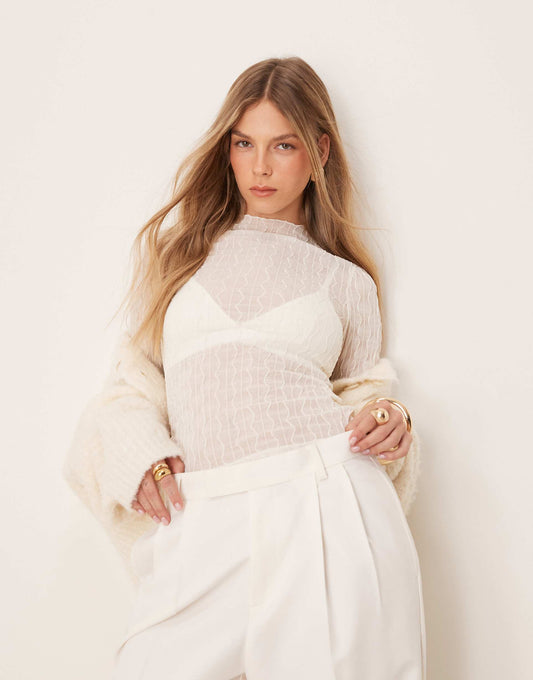 Lace High Neck Long Sleeve Top
