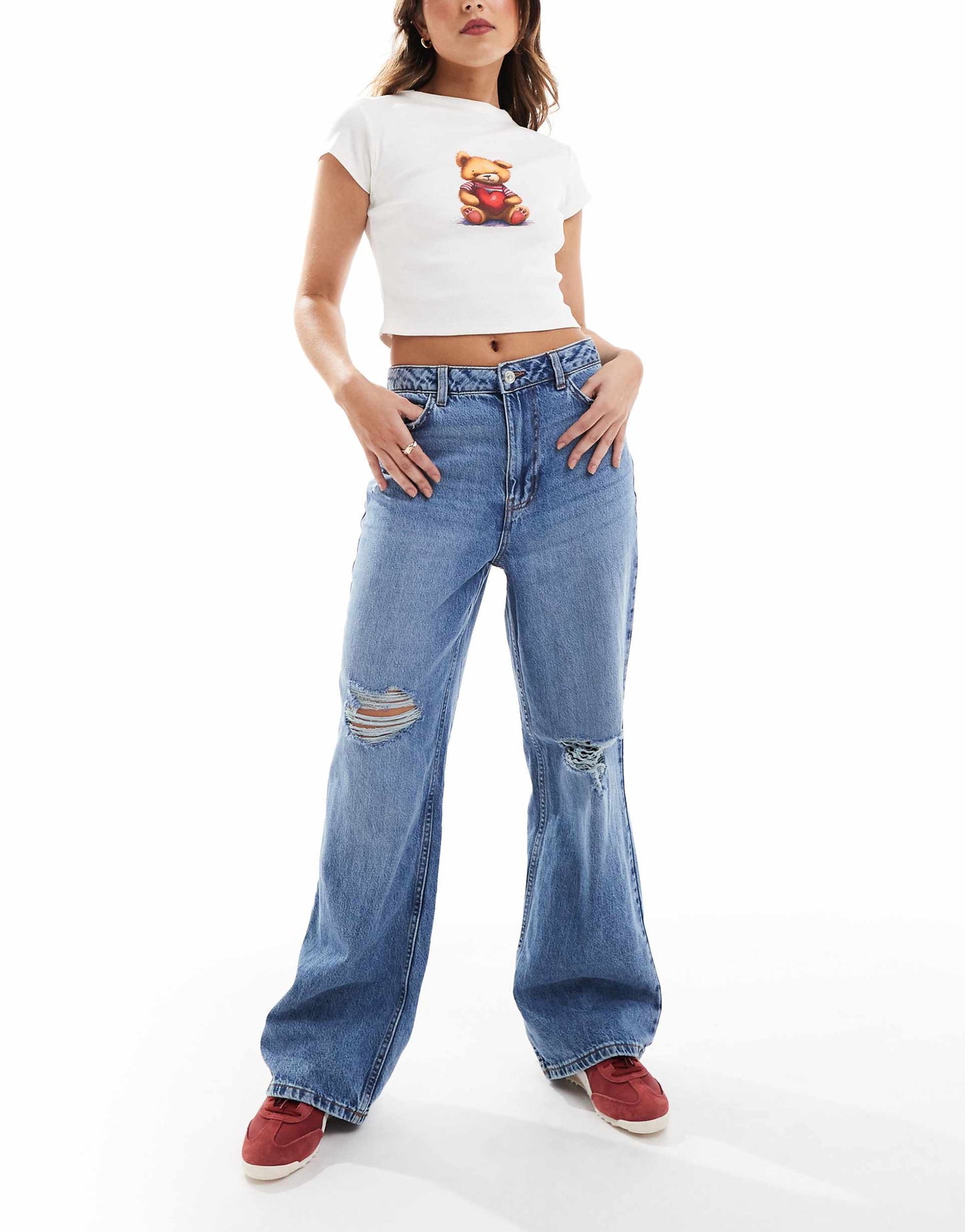 Adalae Wide Leg Jean With Rips