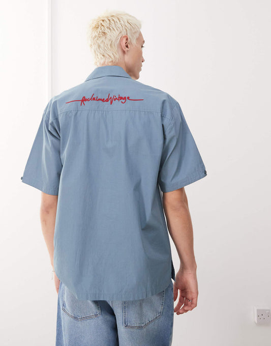 Boxy Short Sleeve Shirt With Back Embroidery Detail