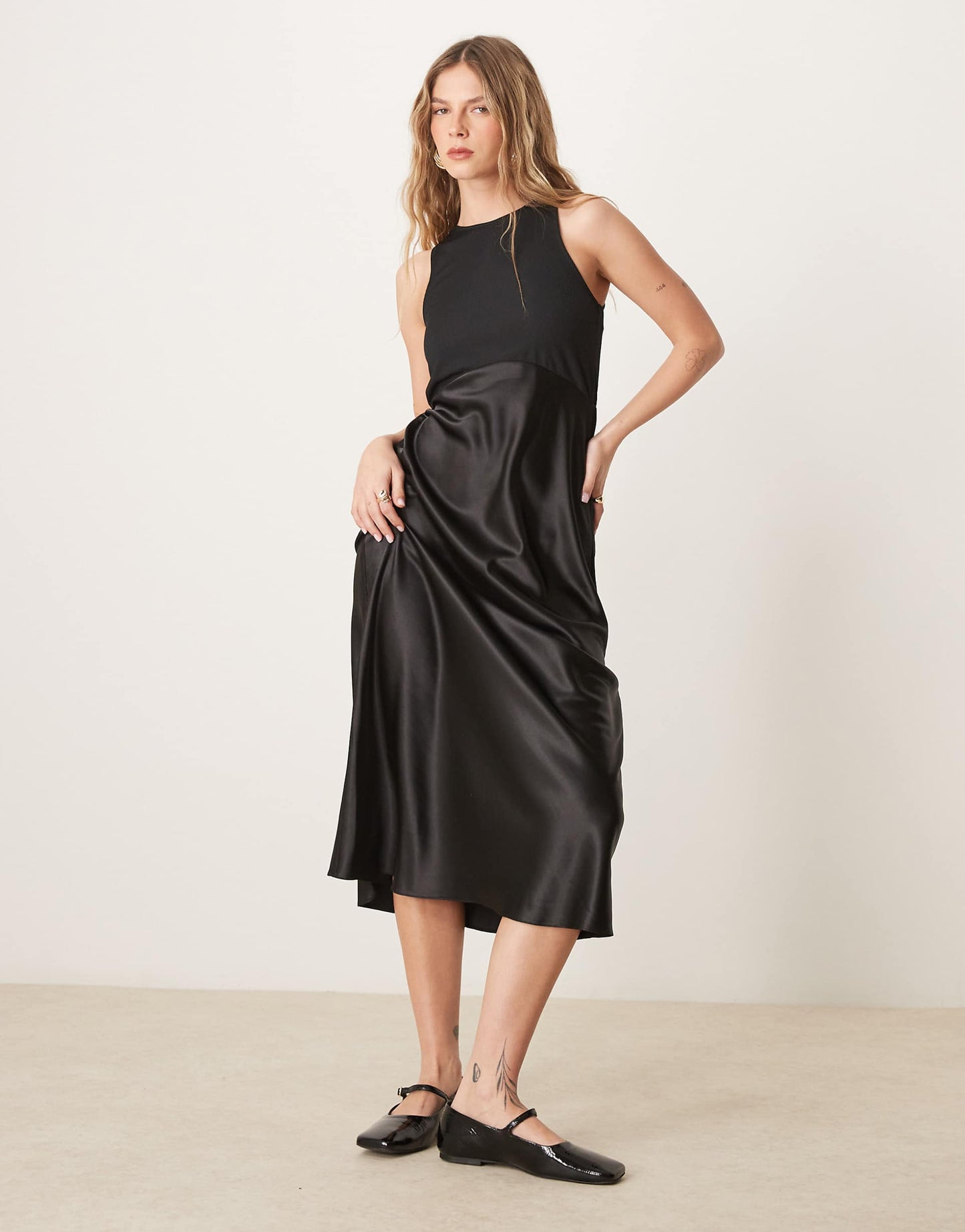 Satin Mix Midi Dress