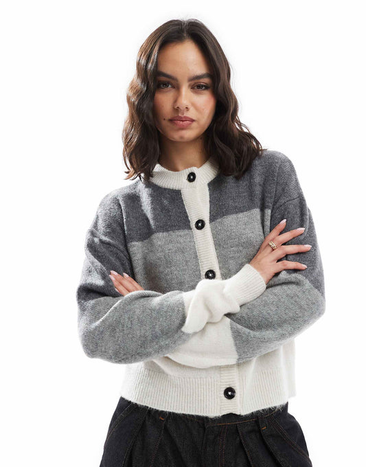 Crew Neck Colour Block Gradient Cardigan