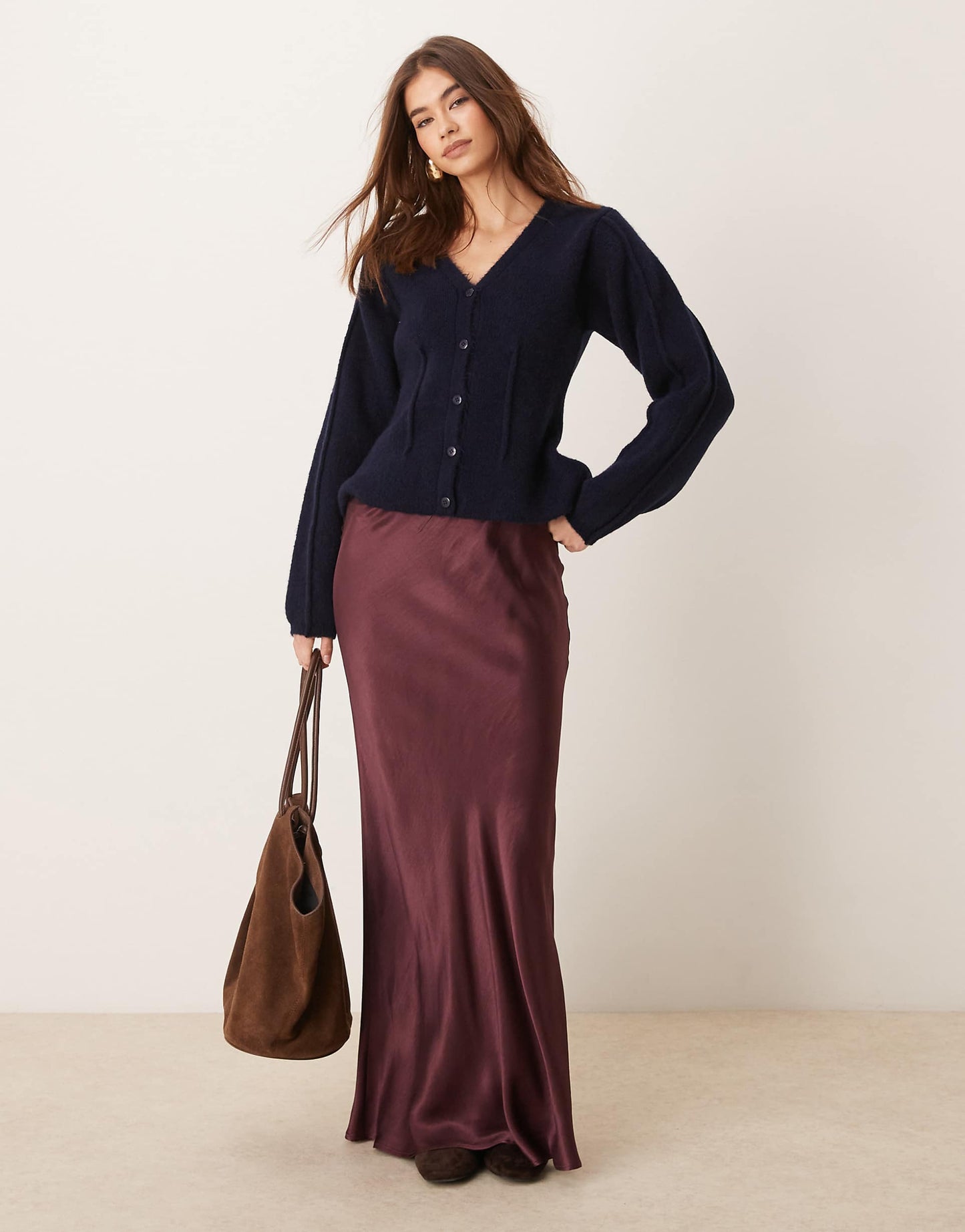 Sculpted Sleeve V Neck Cardigan